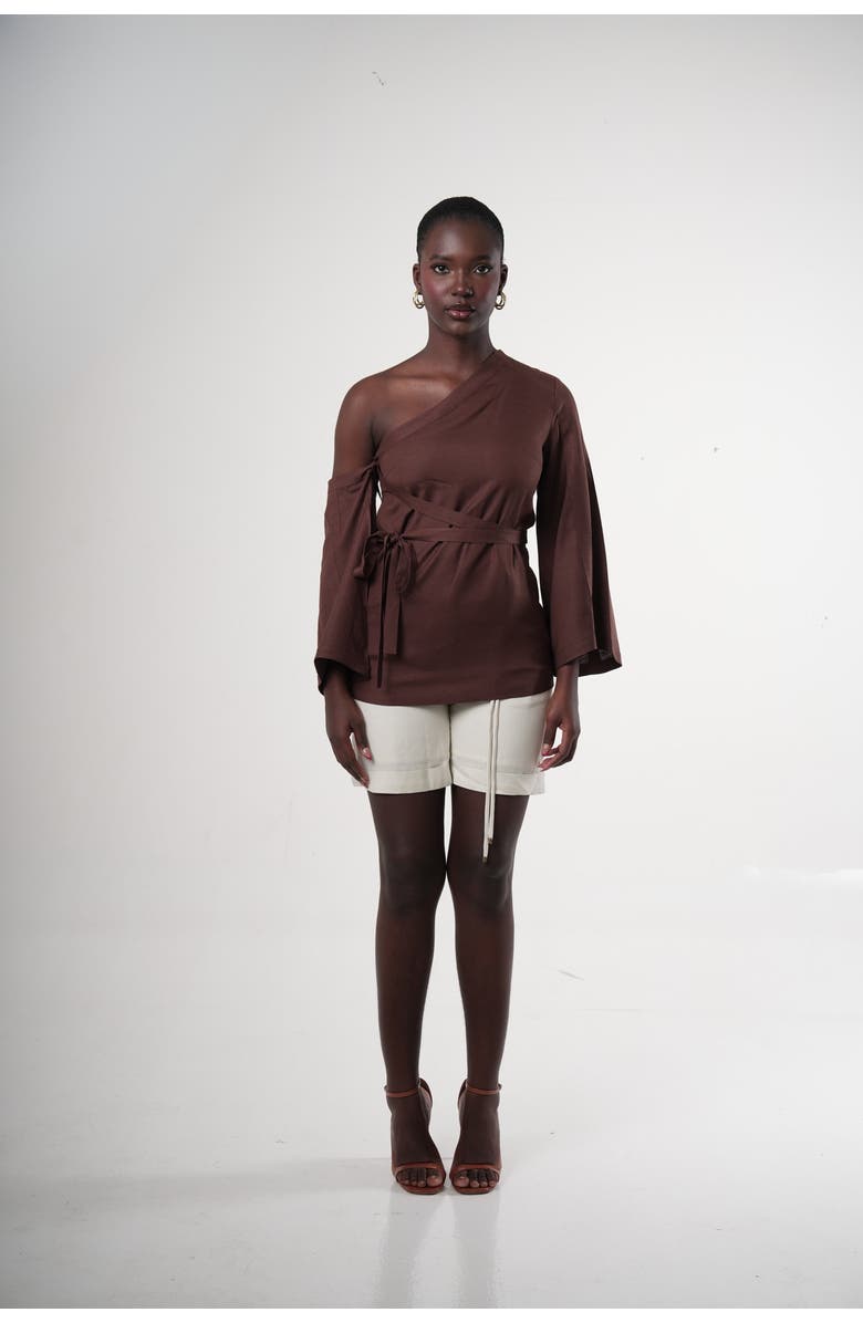 Sable Cacao Convertible One-shoulder Blouse, Alternate, color, Cocoa Brown