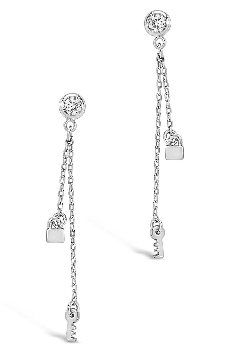 Sterling Forever Lock and Key Chain Drop Earrings, Alternate, color, Silver