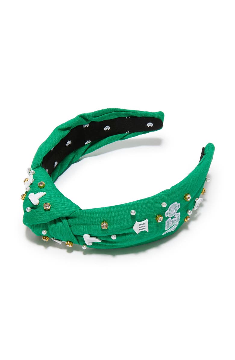 Lele Sadoughi Alpha Epsilon Phi Knotted Headband, Main, color, Support Green 300
