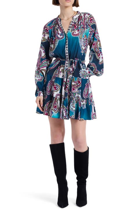 Sydney Paisley Long Sleeve Tiered Shirtdress