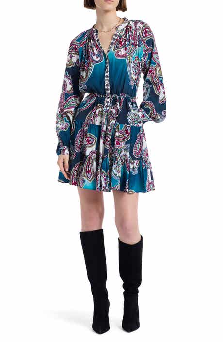 Robert Graham Sydney Paisley Long Sleeve Tiered Shirtdress
