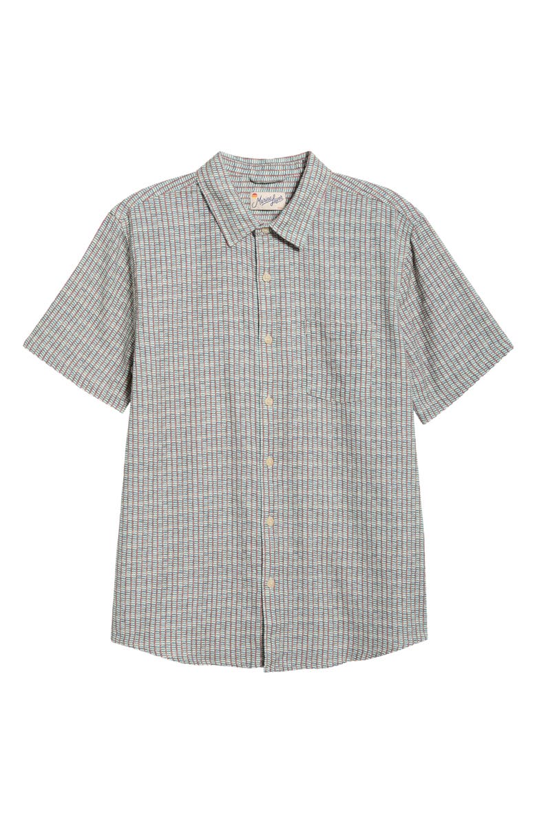 Marine Layer Classic Short Sleeve Stretch Cotton Selvage Button-Up Shirt, Main, color, Green Matchstick Print