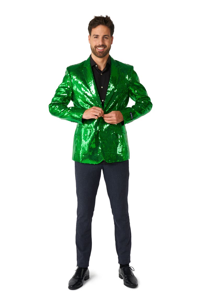 Sequin Green Blazer, Alternate, color, GREEN