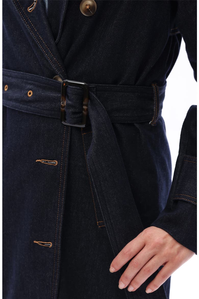 Double Breasted Denim Trench Coat, Alternate, color, DARK BLUE