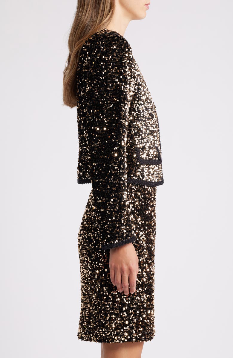 Tahari ASL Sequin Open Front Jacket, Alternate, color, Gold Black