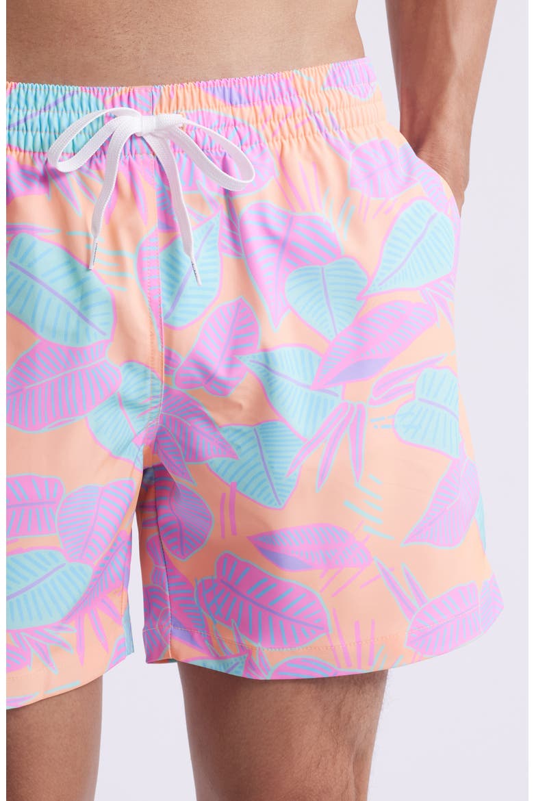 The Posh Palms 5.5-Inch Swim Trunks, Alternate, color, BRIGHT ORANGE - PATTERN BASE
