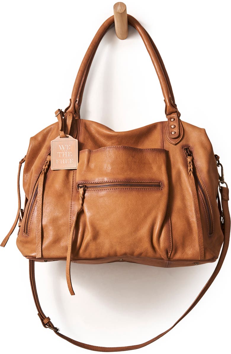 Free People We The Free Emerson Lambskin Leather Tote, Main, color, Saddle