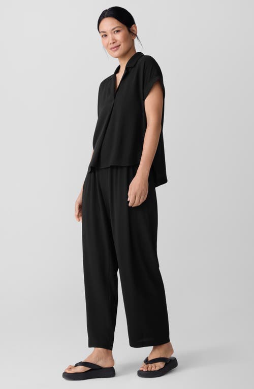 Eileen Fisher Silk Georgette Crepe Notch Collar Top In Black