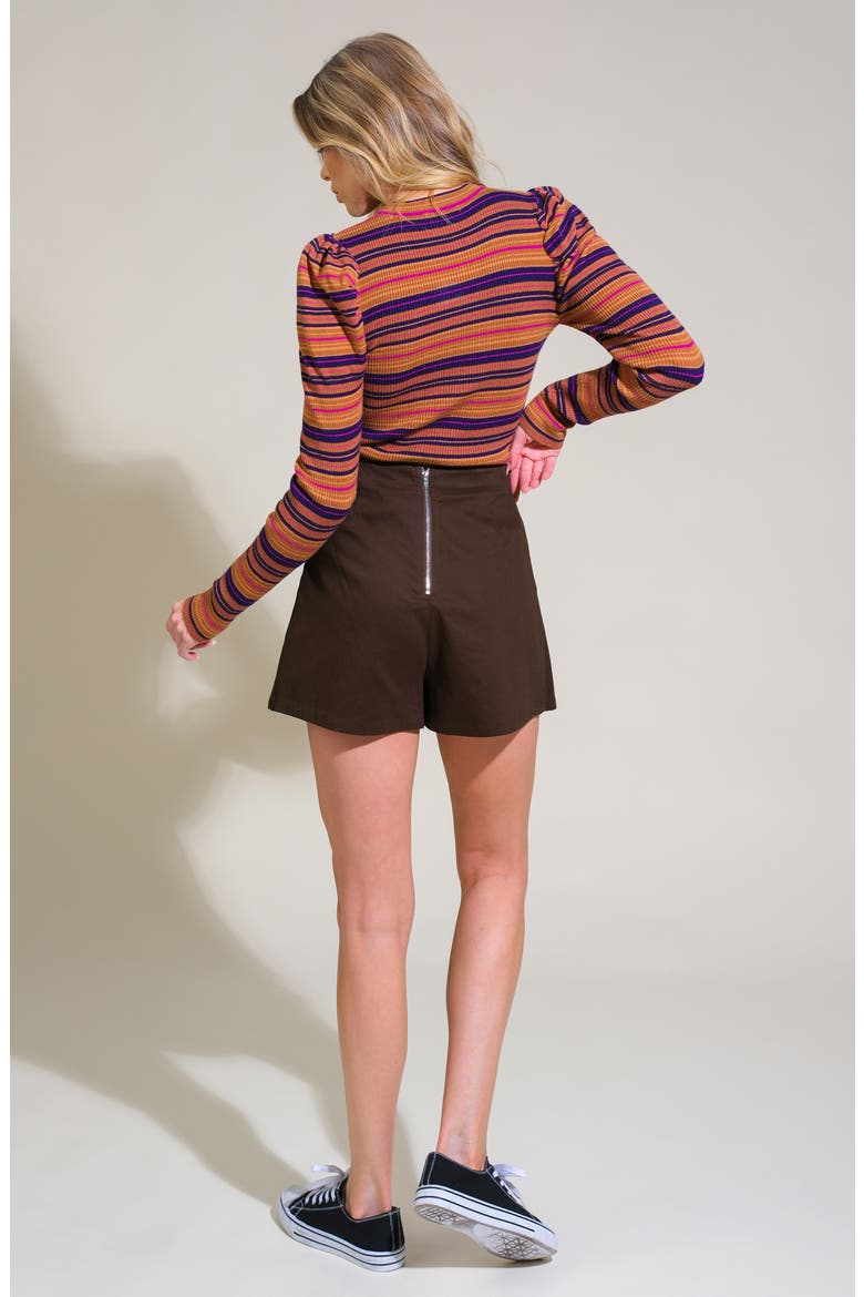 Studded Pleated Miniskort, Alternate, color, DARK BROWN