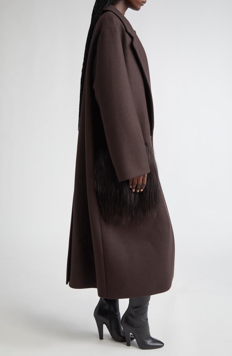 Michael Kors Collection Two-Button Slouch Coat With Long Haired Shearling Trim, Alternate, color, Chocolate