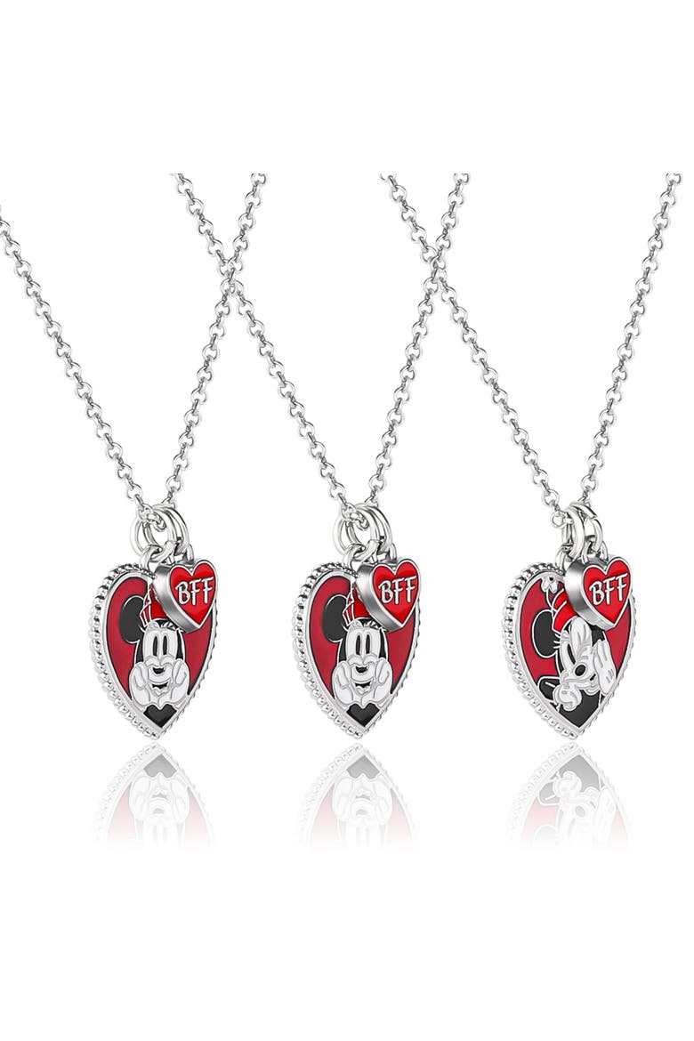 Mickey & Minnie Mouse Heart Necklace, Set of 3, Alternate, color, Silver, red