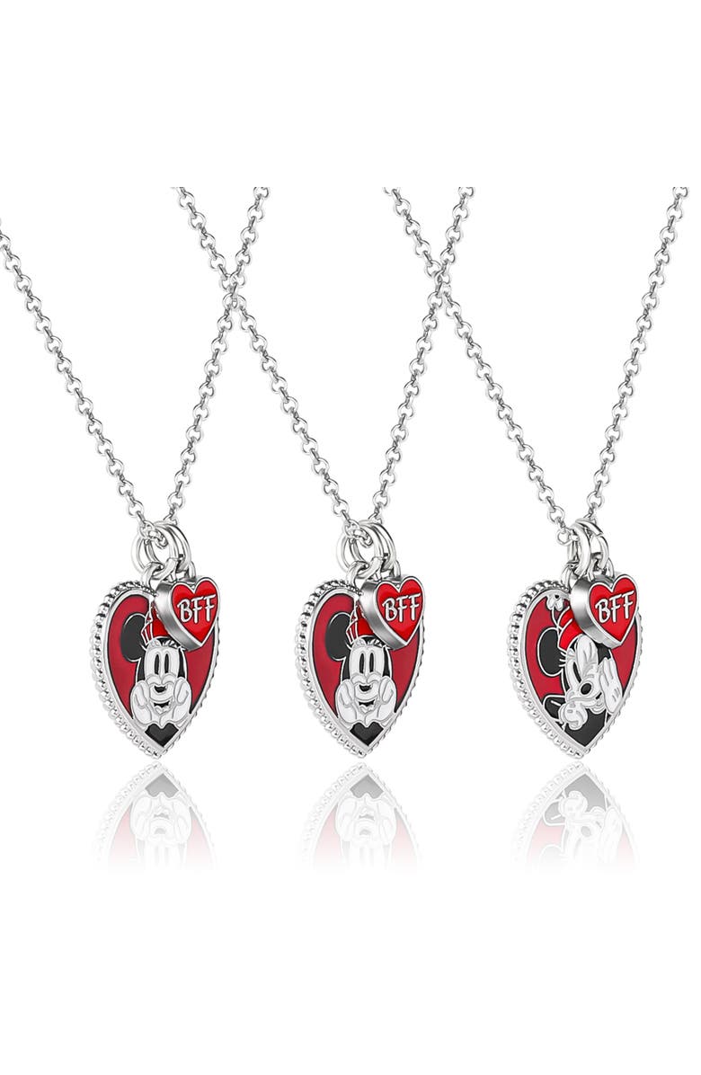 Disney Mickey & Minnie Mouse Heart Necklace, Set of 3, Alternate, color, Silver, Red