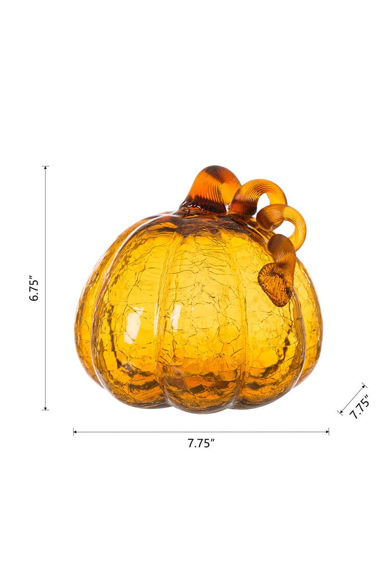 7.75"D Amber Crackle Glass Pumpkin, Alternate, color, Orange