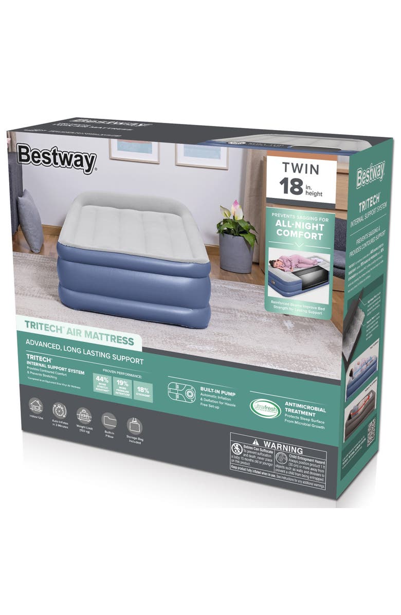 Bestway Tritech 18" Twin Air Mattress with Built-in AC Pump & Antimicrobial Coating, Alternate, color, Multicolored