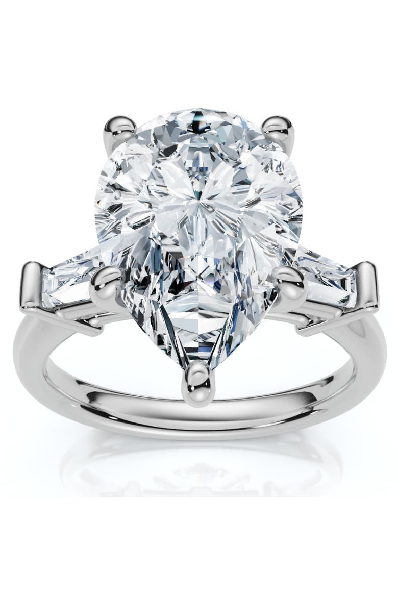 5 1/2Ct Certified Pear & Baguette Diamond Engagement Ring Gold Lab grown, Main, color, 14k White Gold