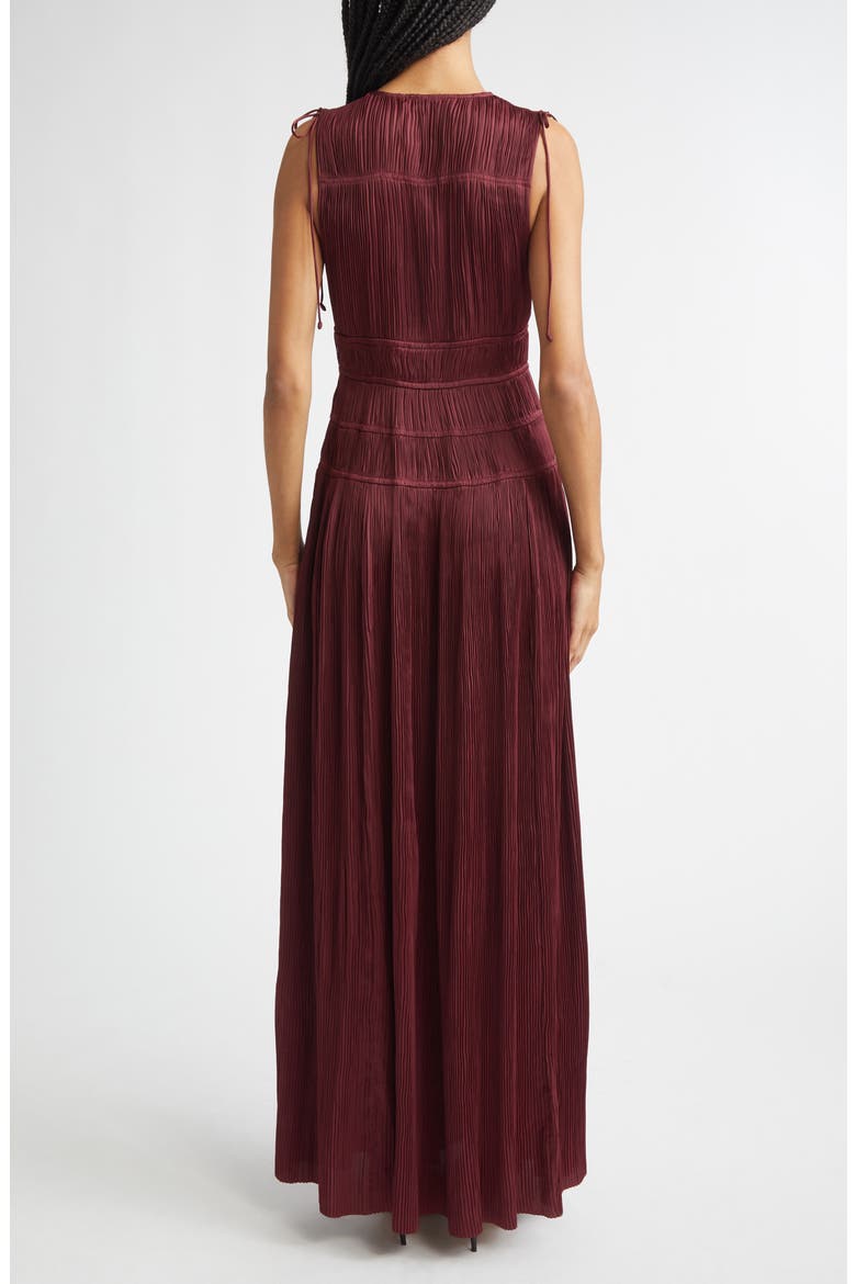 Tasneem Plissé Plunge Neck Gown, Alternate, color, CLARET
