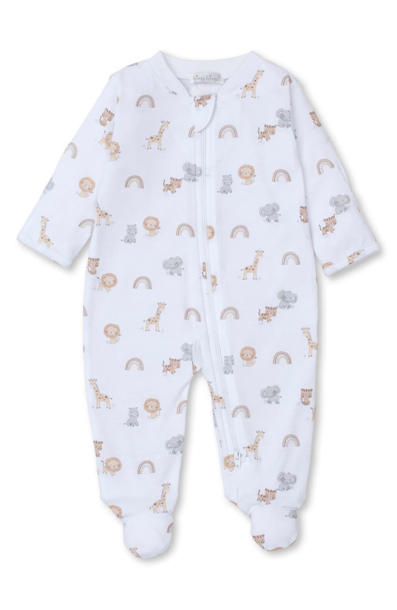 Kissy Kissy Animal Print Pima Cotton Zip Footie, Main, color, 