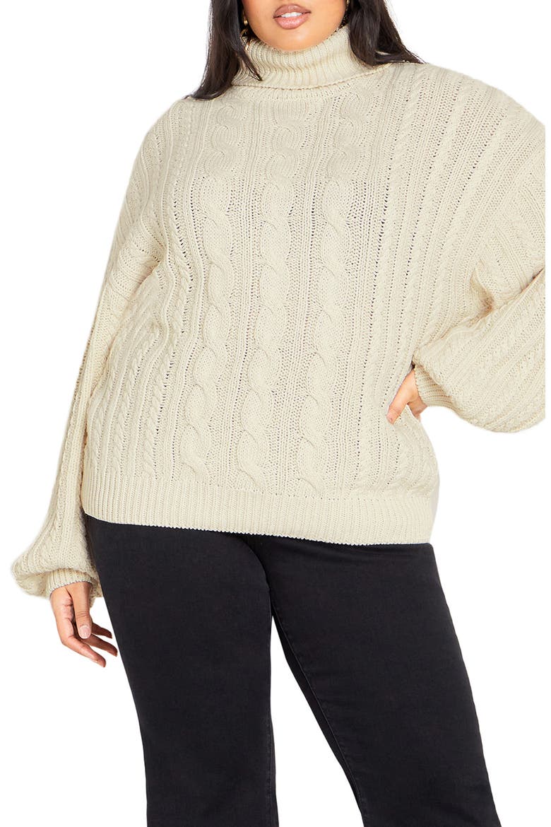 Avah Cable Stitch Turtleneck Sweater, Main, color, CREME
