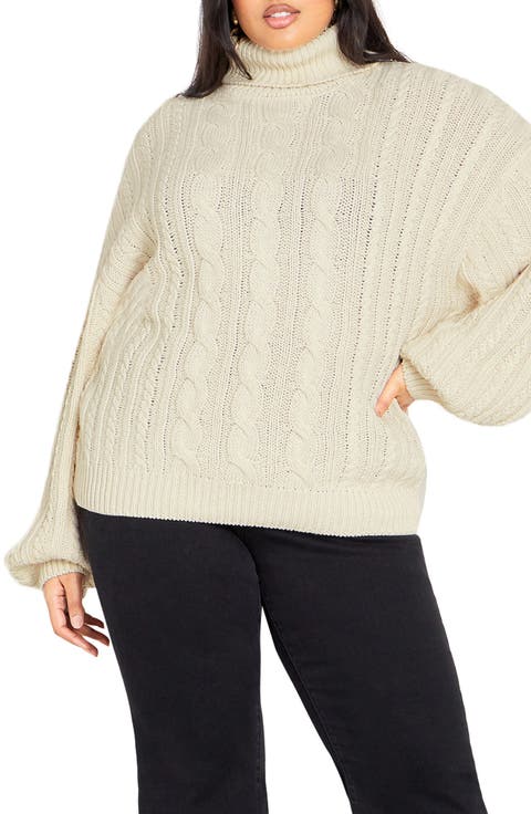 Avah Cable Stitch Turtleneck Sweater (Plus)