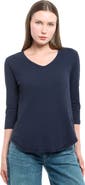 WILT Clothing 3/4 Sleeve V-Neck Shirttail Tee With Raw Hem Top