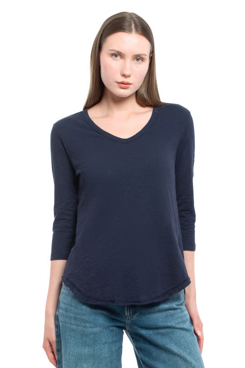 Wilt Clothing 3/4 Sleeve Raw Hem Shirttail Tee In Blue