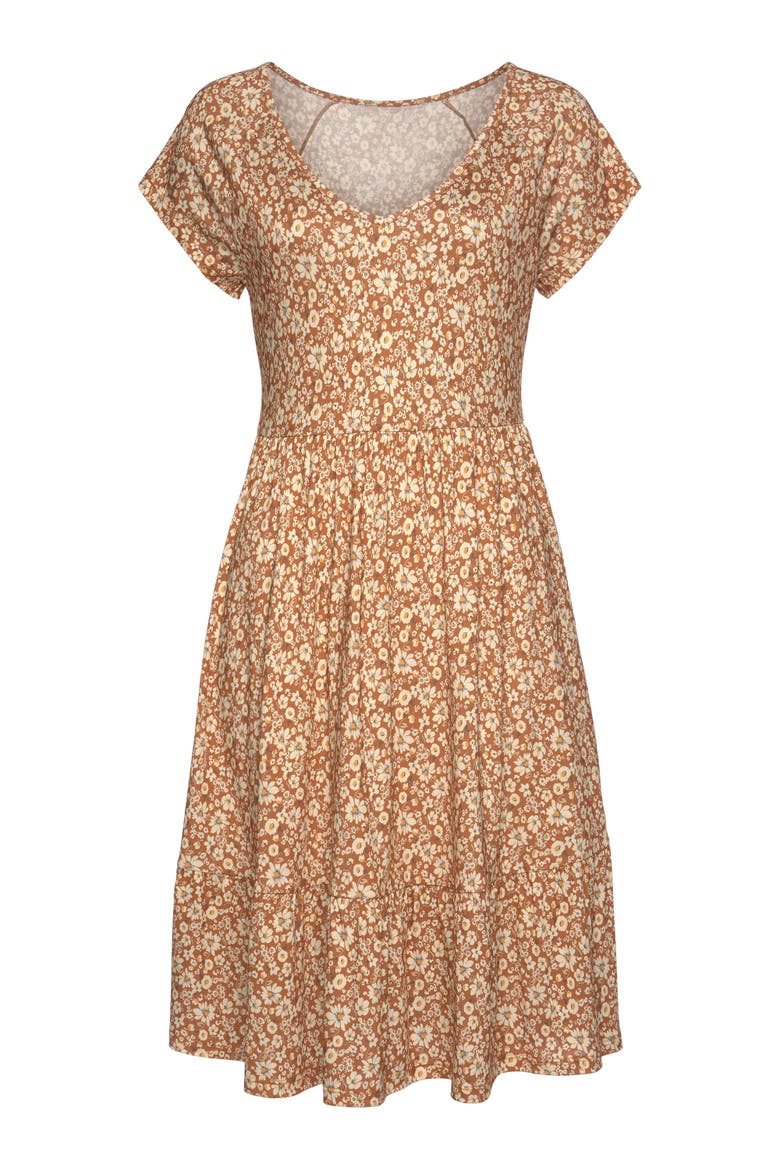 V-Neck Flounce Dress, Alternate, color, Brown Multi