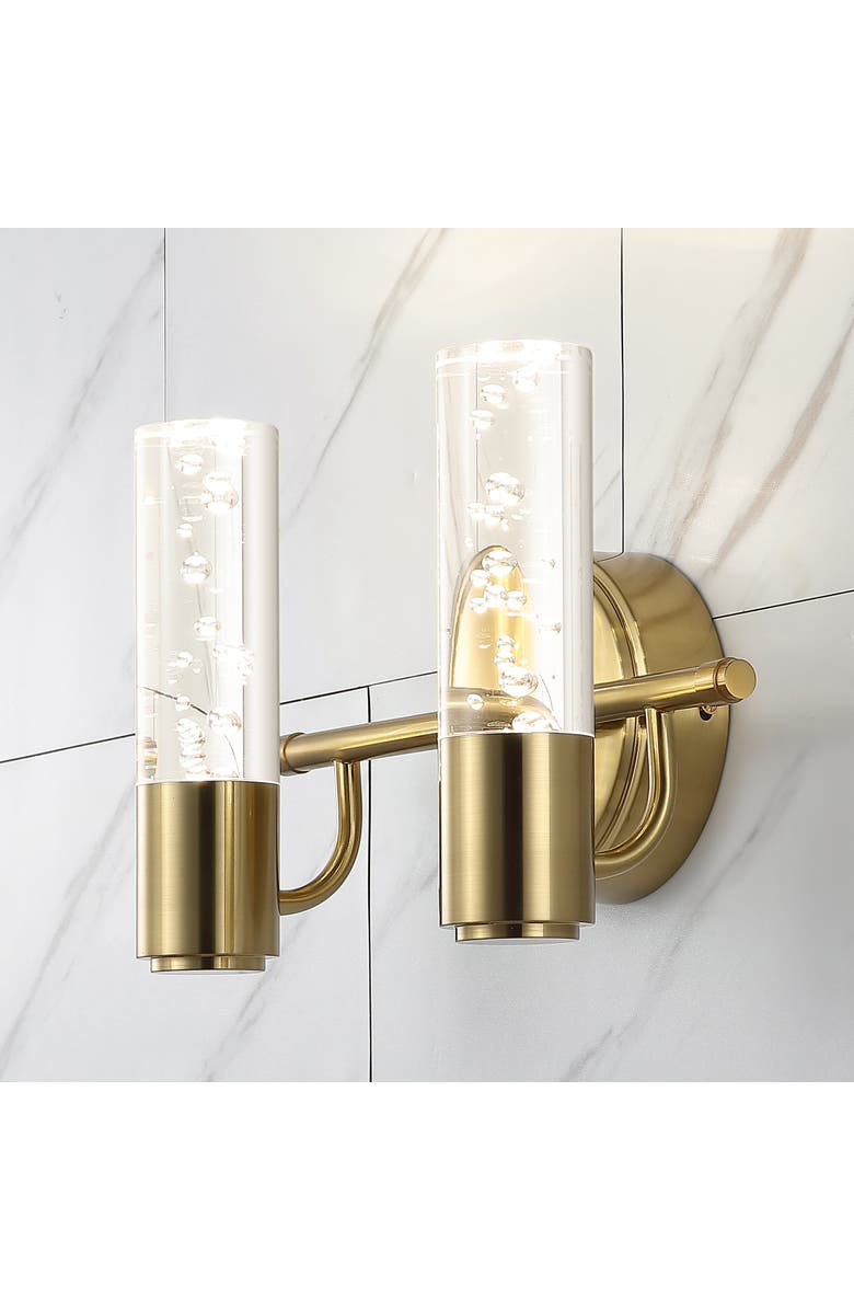 JONATHAN Y Bolha 2-Light Minimalist Modern Bubble Acrylic/Iron Integrated LED Vanity Light, Alternate, color, Brass Gold