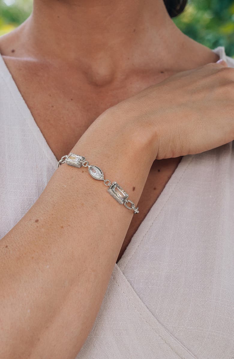 Sterling Forever Tate Cubic Zirconia Chain Bracelet, Alternate, color, Silver