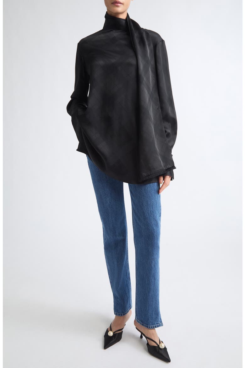 The Luss Scarf Neck Tartan Jacquard Shirt, Alternate, color, BLACK TARTAN