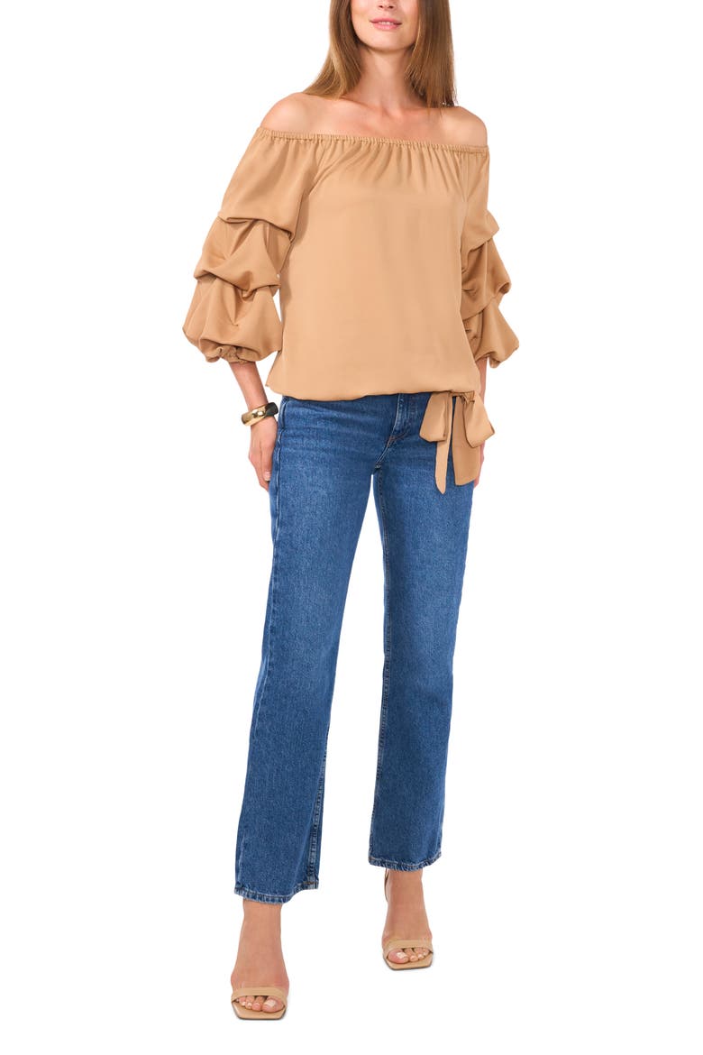 Off the Shoulder Bubble Sleeve Top, Alternate, color, CAMEL