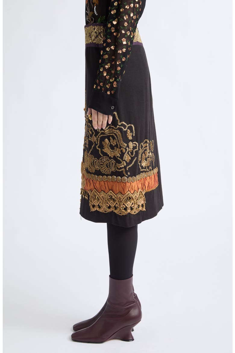 Sentista Embellished Cotton Twill Skirt, Alternate, color, BLACK