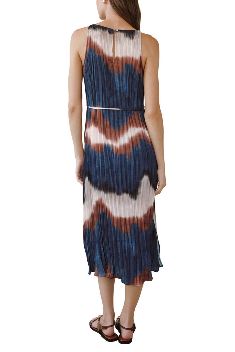 Pleated Midi Dress, Alternate, color, MIDNIGHT TIDES PRINT