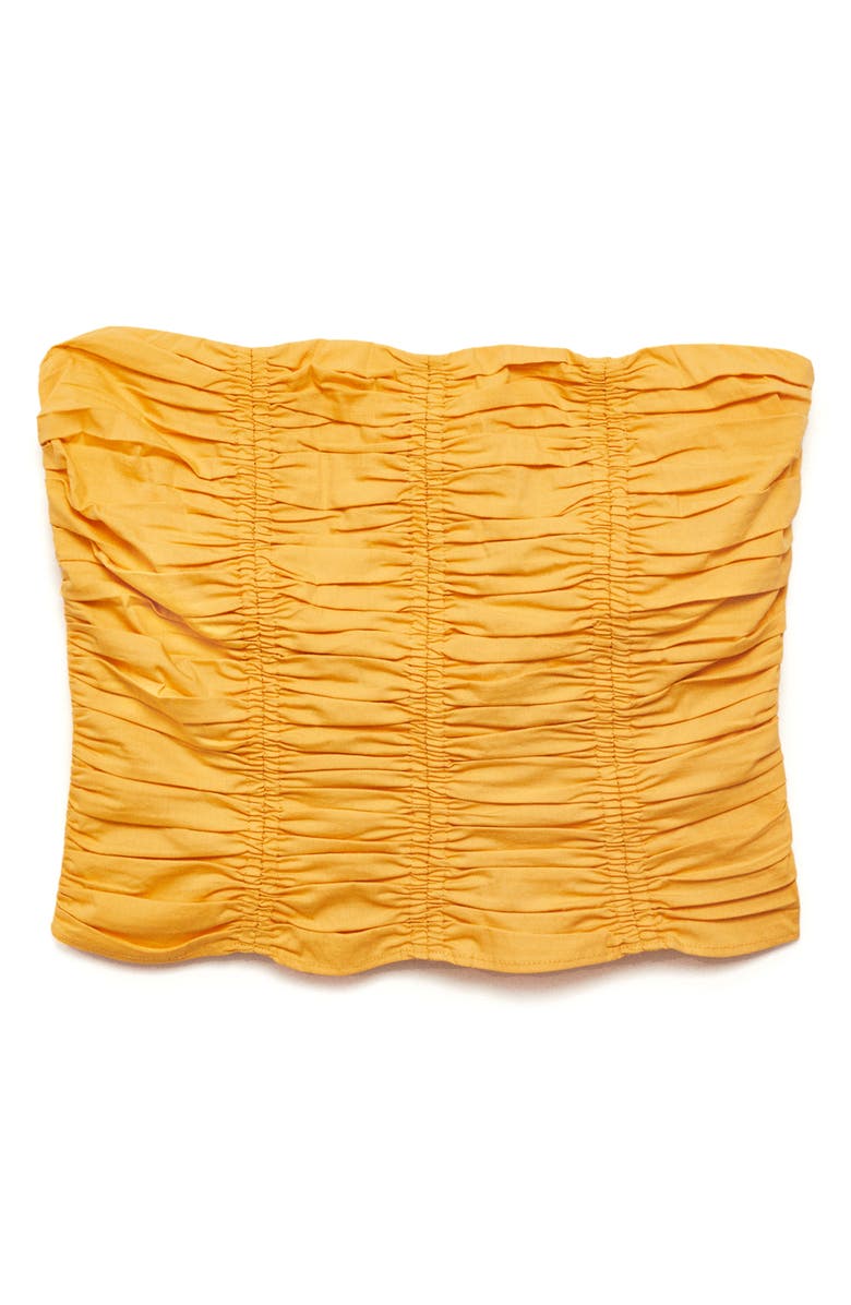 MANGO Sunny Cotton Blend Strapless Top, Alternate, color, Mustard