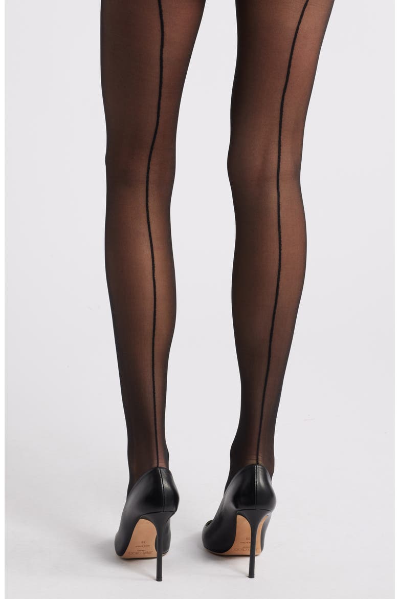 Sheer Back Seam Tights, Main, color, BLACK