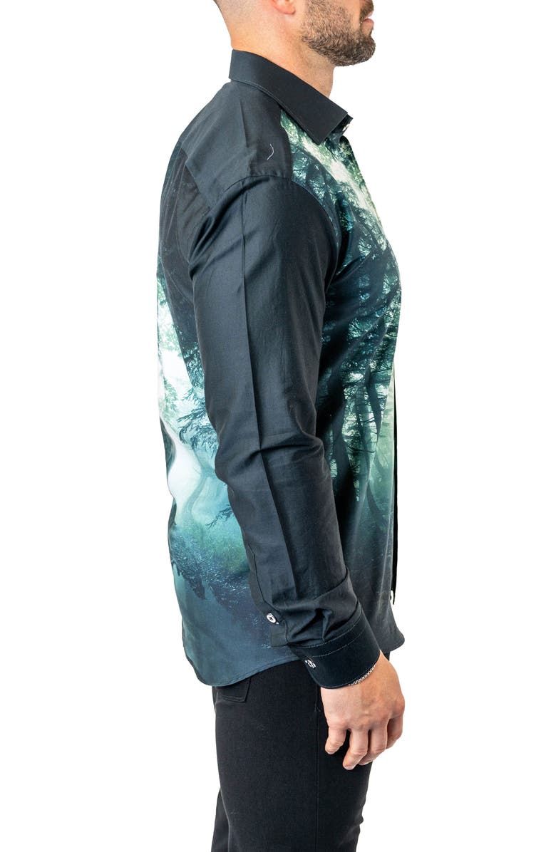 Maceoo Fibonacci Lionforest 17 Black Contemporary Fit Button-Up Shirt, Alternate, color, Black