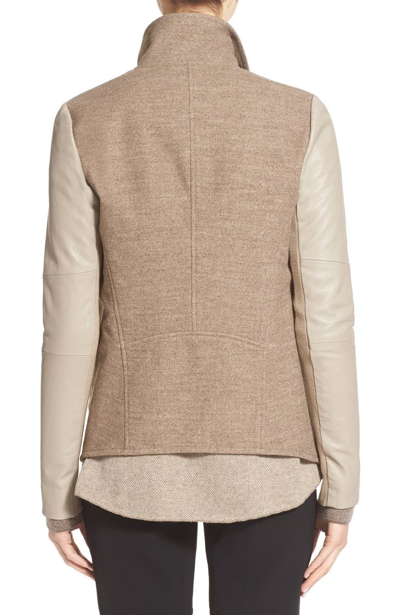 Vince Leather Trim Drape Neck Jacket, Alternate, color,
