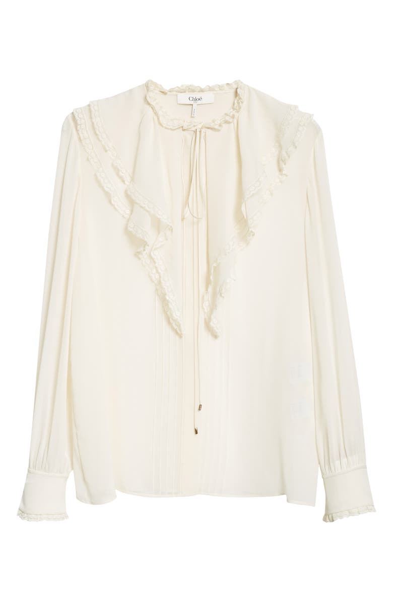 Chloé Ruffle Collar Silk Georgette Top, Alternate, color, 