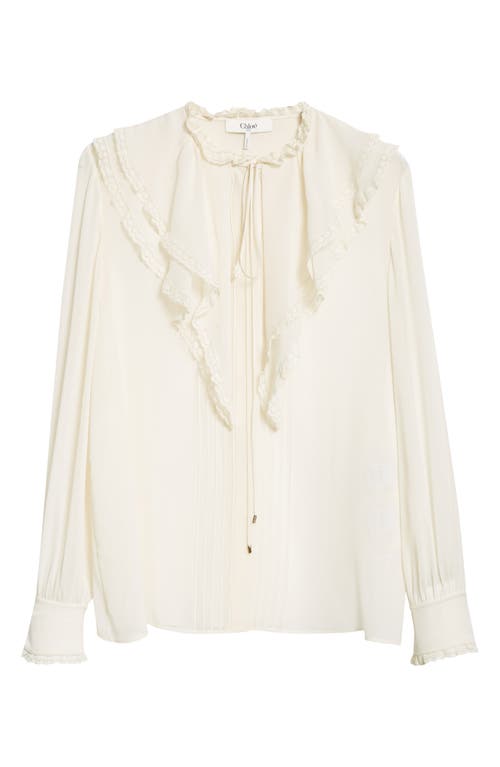 Chloé Lace-trimmed Ruffled Silk Blouse In Dusty White