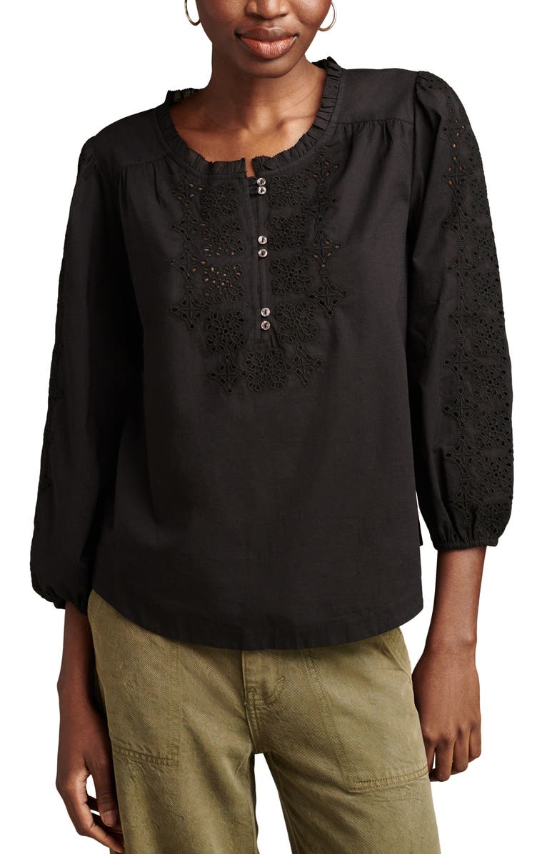 Lucky Brand Eyelet Peasant Top, Main, color, 
