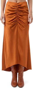 Trina Turk Aspen Satin Ruched Midi Skirt