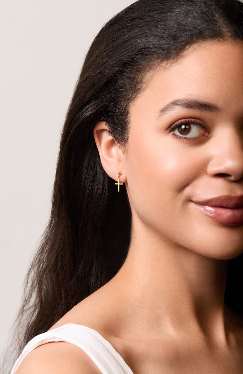 Bony Levy 14K Gold Cross Drop Earrings, Alternate, color, 14K Yellow Gold