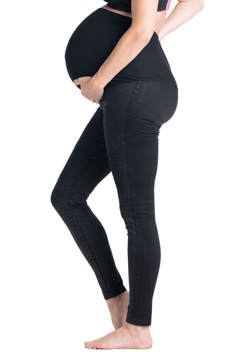 Preggo Leggings Moto Maternity Leggings, Alternate, color, Black Out