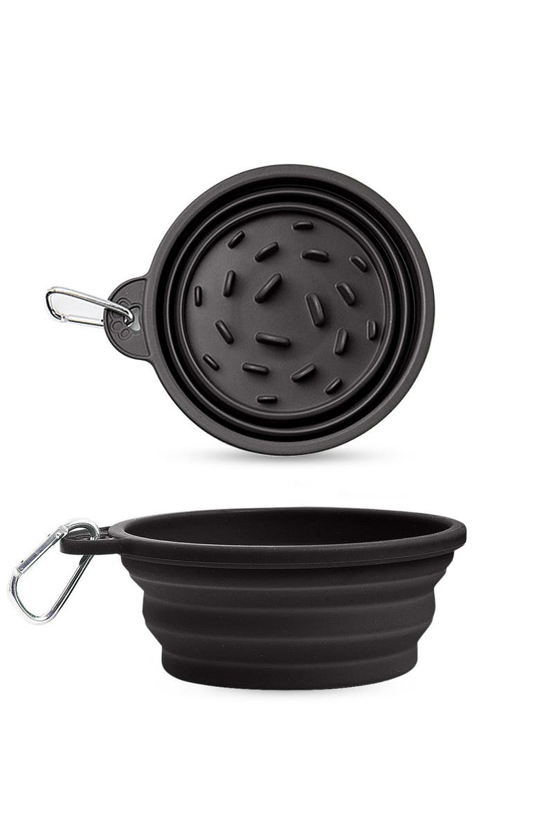 Puppington Slow-Feeding, BPA-Free Silicone Travel Dog Bowl, Alternate, color, Onyx Black