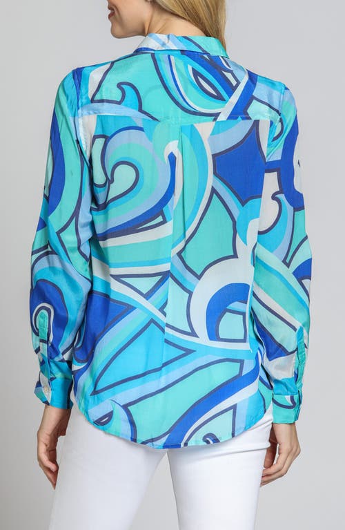 Apny Print Button-up Shirt In Blue Multi