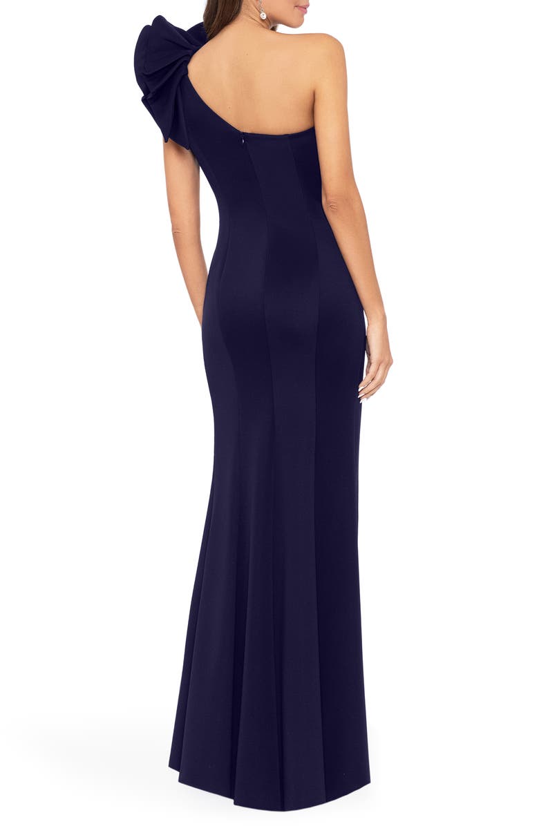Betsy & Adam Ruffle One-Shoulder Trumpet Gown, Alternate, color, Navy
