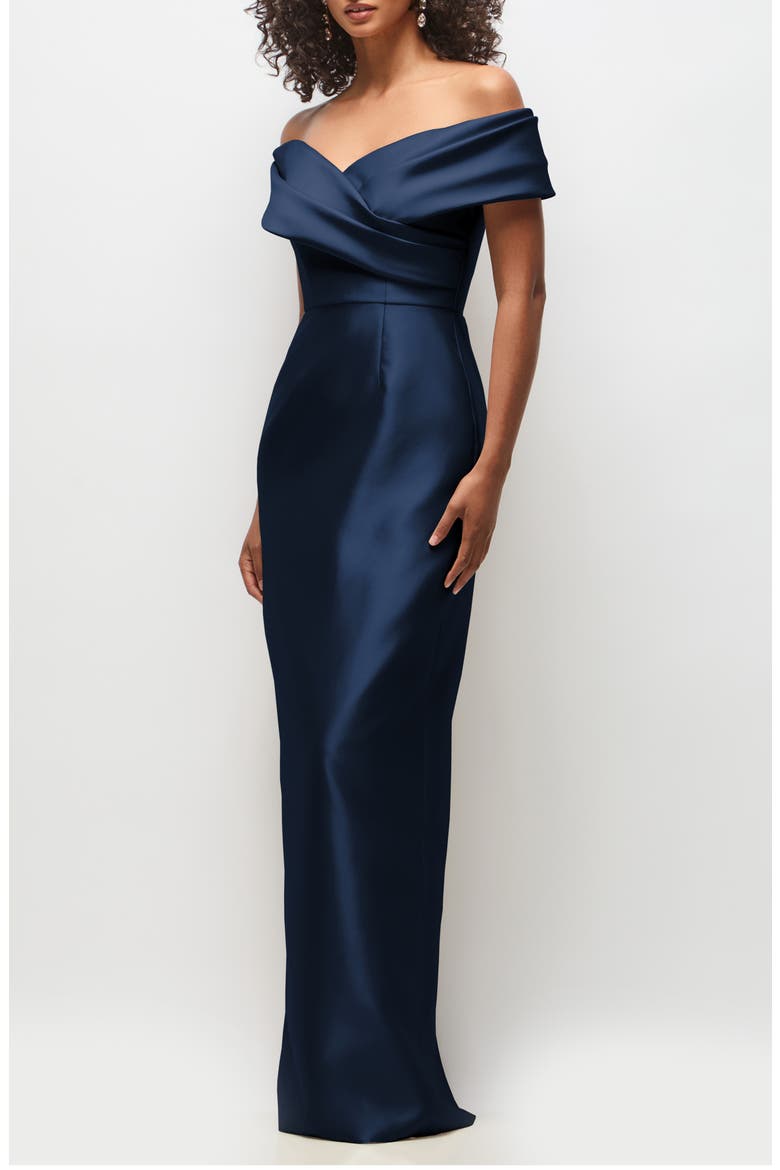 Constance Off the Shoulder Column Gown, Alternate, color, MIDNIGHT