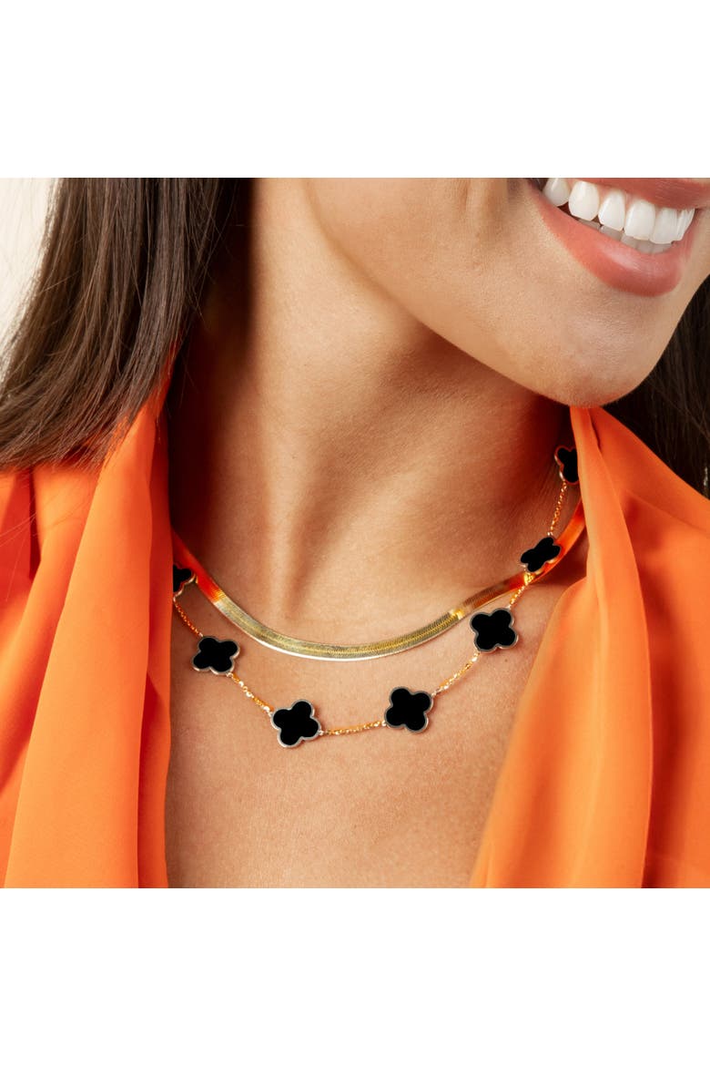 Large Onyx Clover Necklace, Alternate, color, Onyx/ Yellow GOld