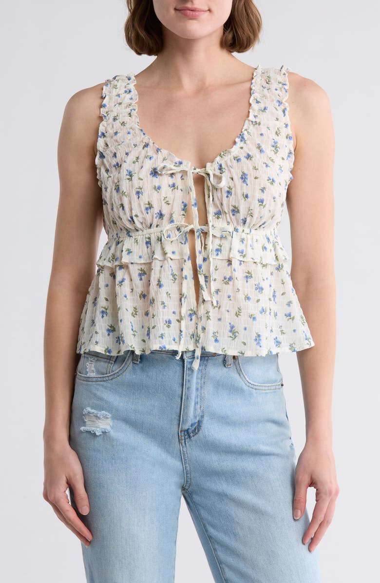Blu Pepper Floral Tie Front Tank, Main, color, 