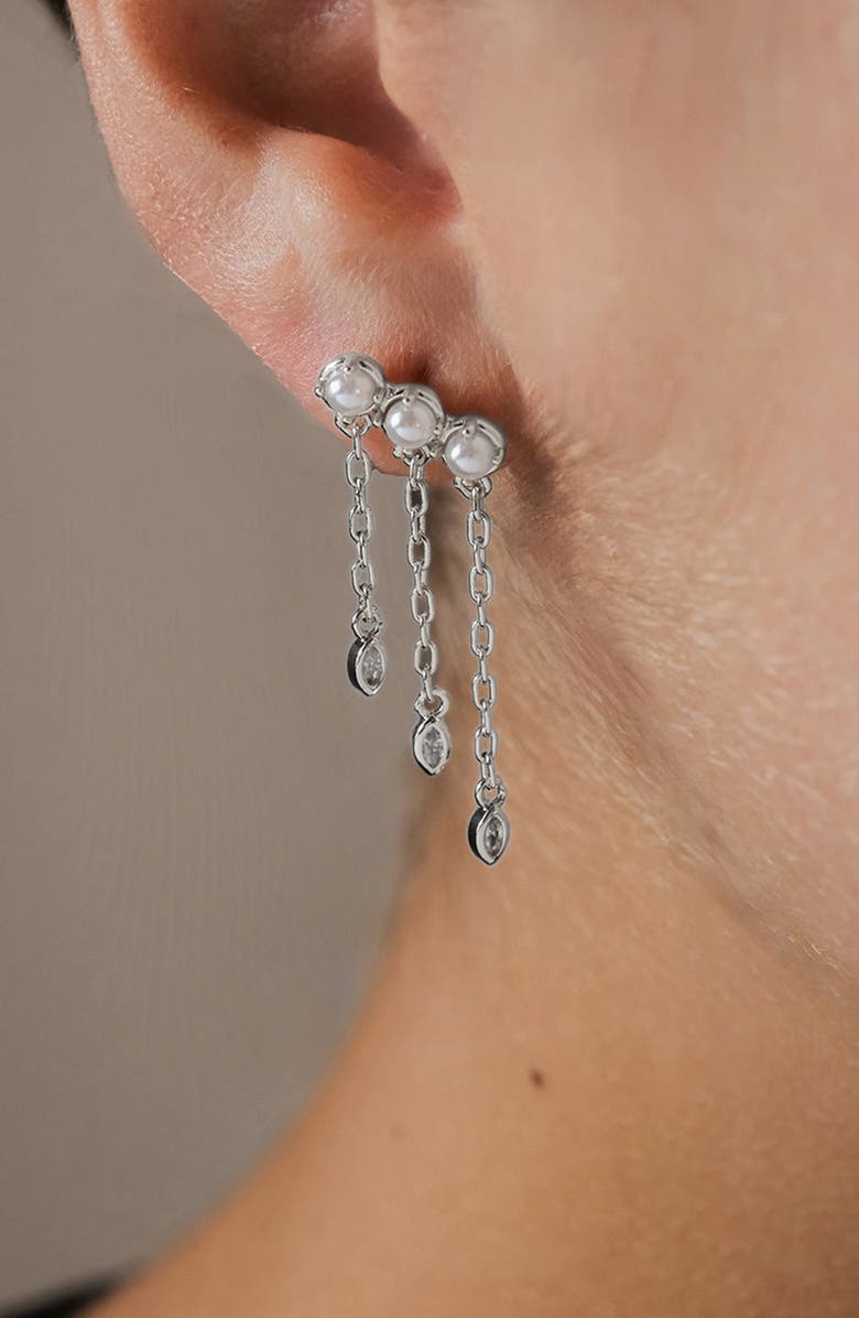 Sterling Forever Rhiannon Cultured Pearl & Cubic Zirconia Drop Earrings, Alternate, color, Silver