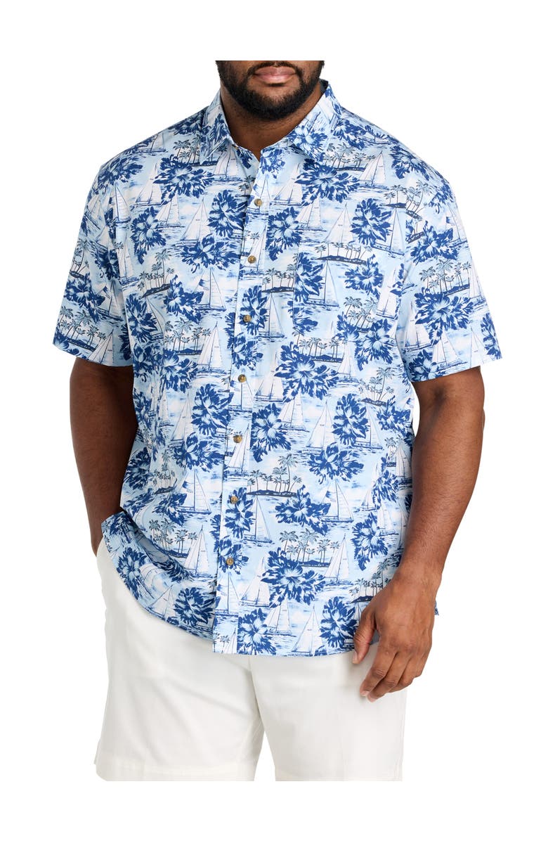 Oak Hill by DXL Big & Tall Sailboat Print Sport Shirt, Main, color, Blue